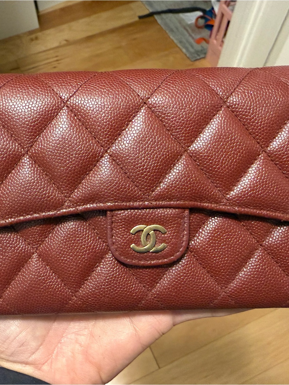 CHANEL Quilted Wallet in Deep Wine Red with Gold Hardware